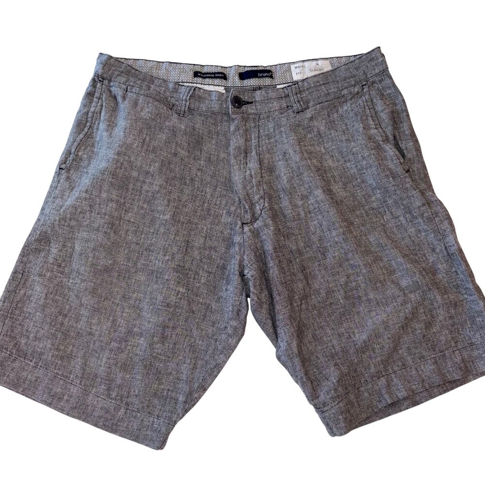 Bruno Men's Washable Linen Shorts Gray Classic Fit Waist 34 Comfort Casual